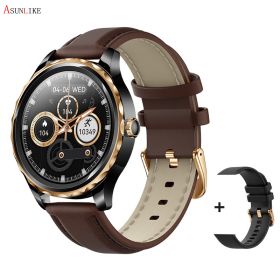 QR02 smart watch HD Bluetooth call AI voice mobile payment health monitoring multi sport watch (colour: Black brown leather+silica gel)