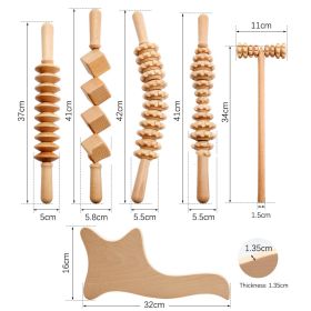 Wooden Massage Roller Suit Multifunctional Body Roller Reduce Cellulite Natural Massager (Option: 6piece Set A)